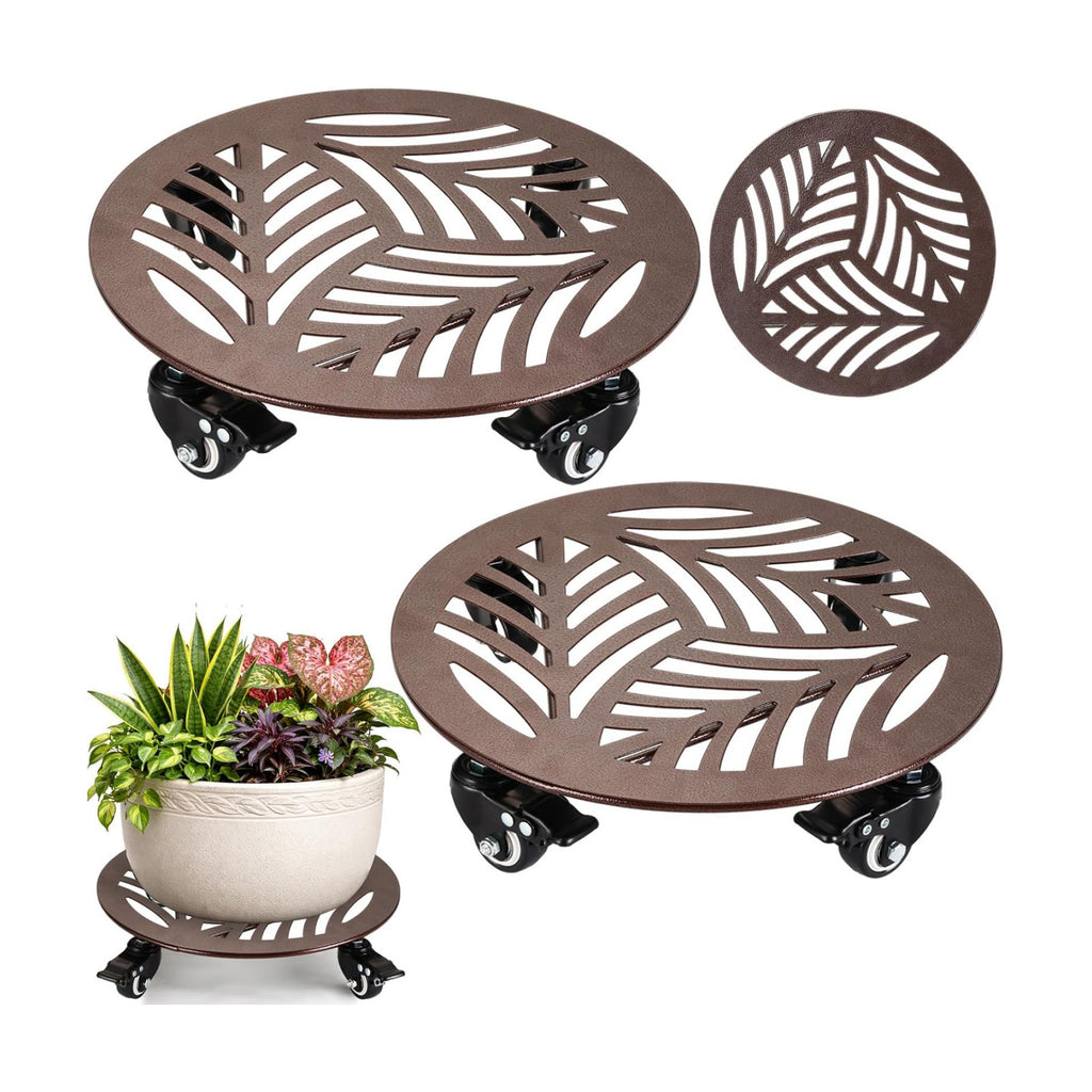 2-Pack Large Metal Plant Caddy with Wheels 13.6 Inches Heavy-duty Rolling Plant Stands with Casters Wheeled Flower Pot