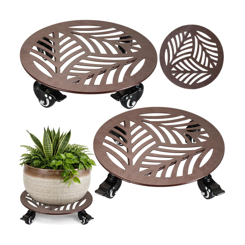 2-Pack Large Metal Plant Caddy with Wheels 13 Inches Heavy-duty Rolling Plant Stands with Casters Wheeled Flower Pot