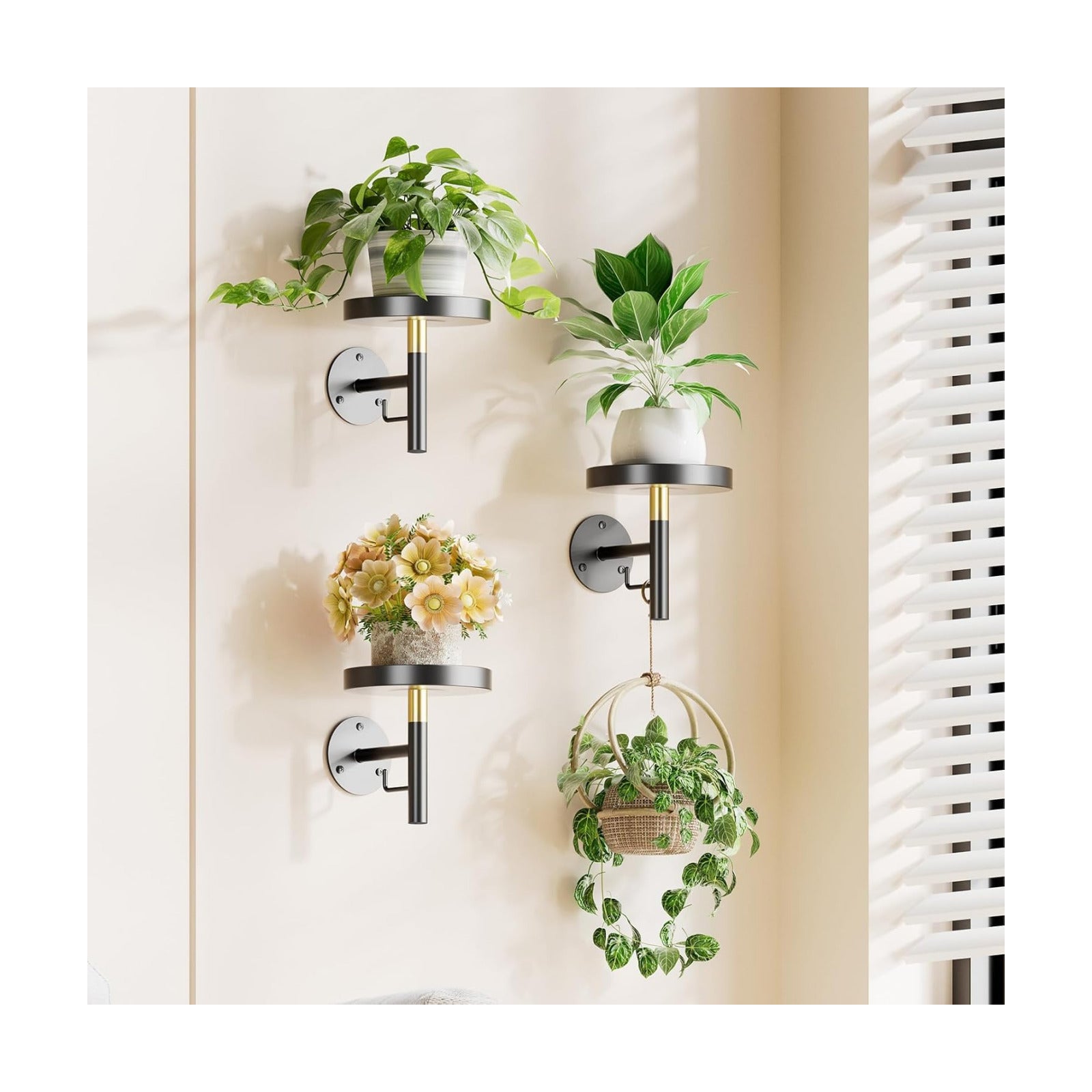 YUOROS 3 Pack Wall Plant Holder Wall Planters for Indoor Plants (Black) | Hanging Window Plant Shelves Hanger Decor
