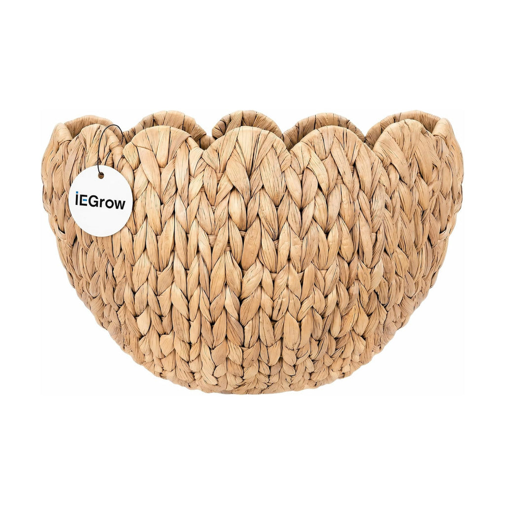 iEGrow Wicker Wall Basket, Scalloped Wall Basket Natural Water Hyacinth, Hanging Baskets for Organizing and Decor