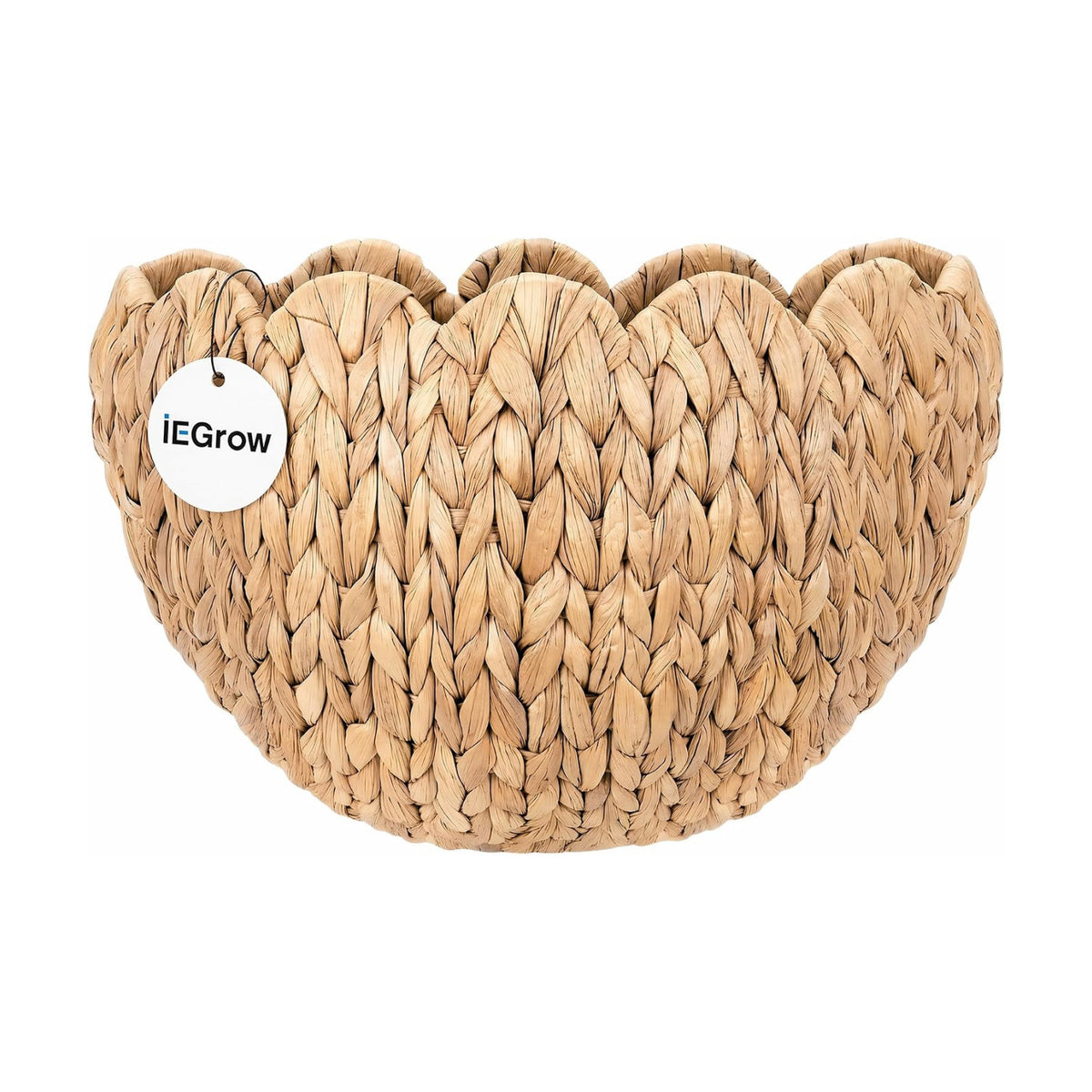 iEGrow Wicker Wall Basket, Scalloped Wall Basket Natural Water Hyacinth, Hanging Baskets for Organizing and Decor