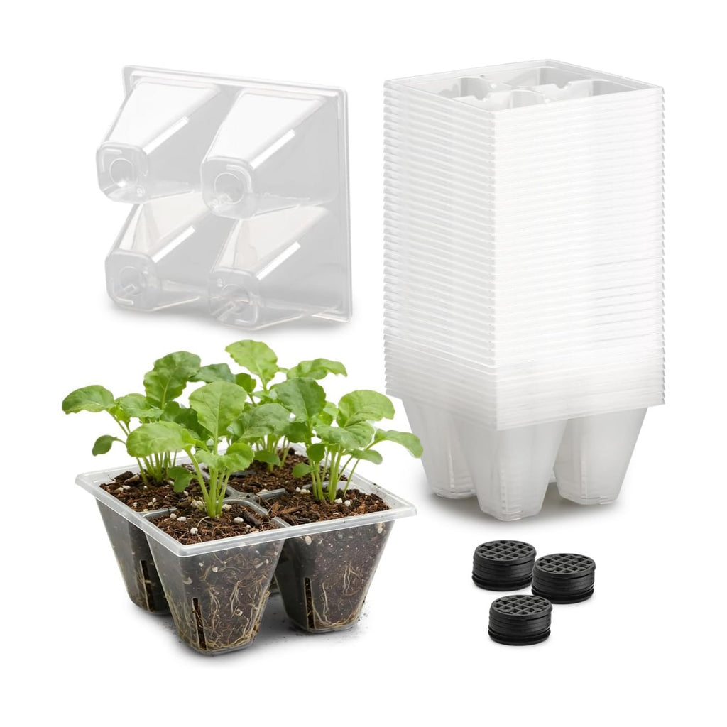 RooTrimmer 40 Pack Reusable 4-Cell Seed Starter Trays with Large Drainage Holes - Clear Transparent Trays for Root