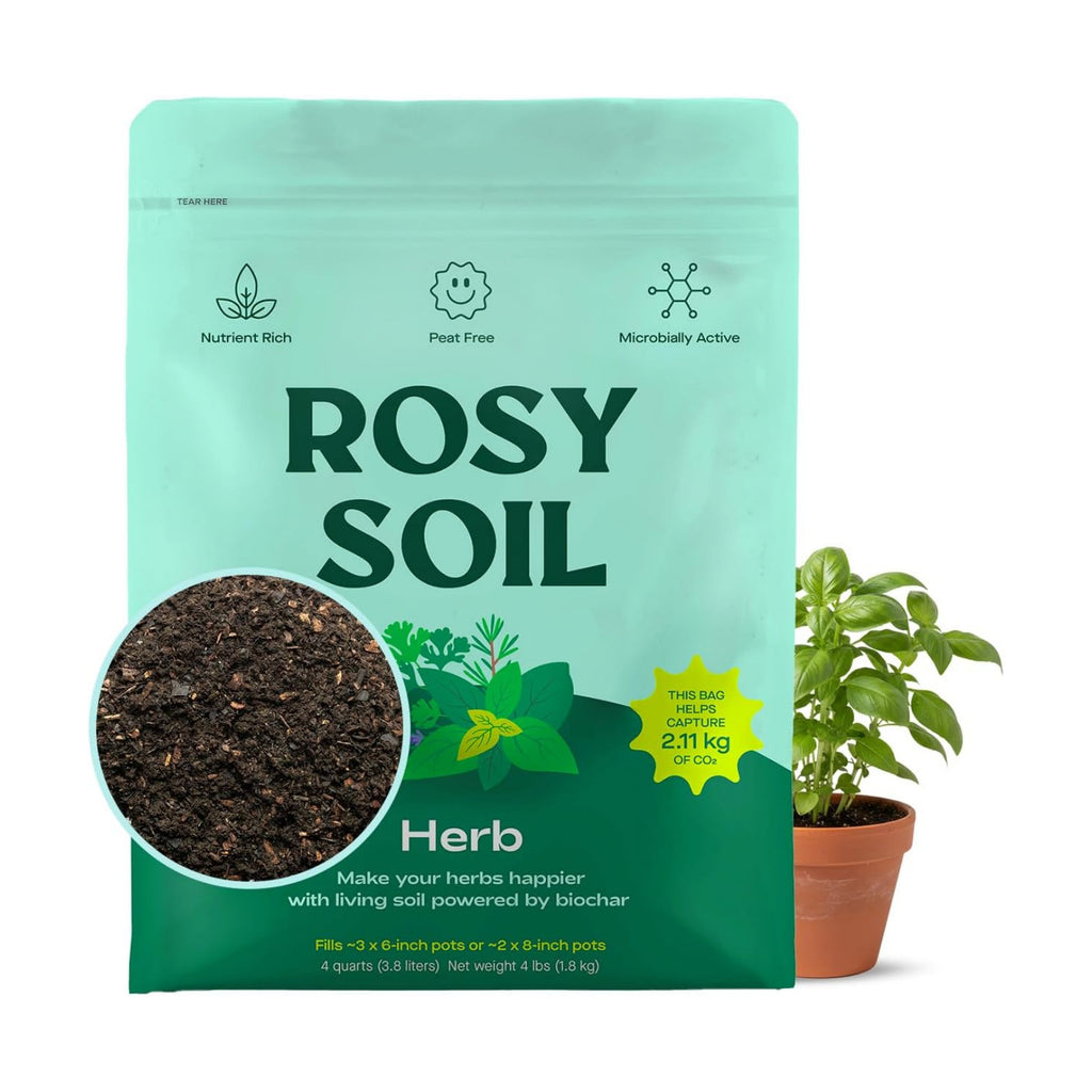 Rosy Soil Herb Mix, Organic Indoor and Outdoor Herb Potting Soil, 4 Quarts | Biochar, Worm Castings, Mycorrhizae Blend