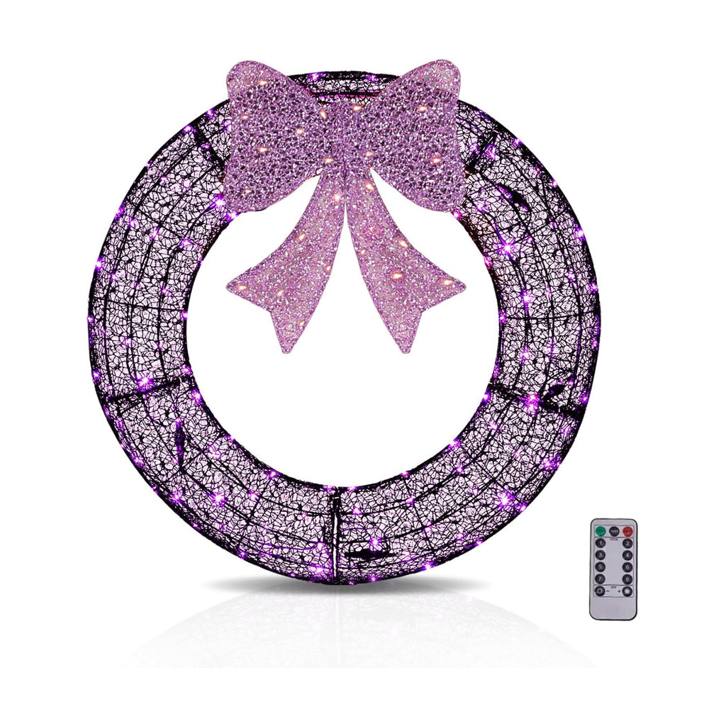 Karl home 36 in Pre-Lit Outdoor Christmas Wreath, 224 LED Lights, Purple