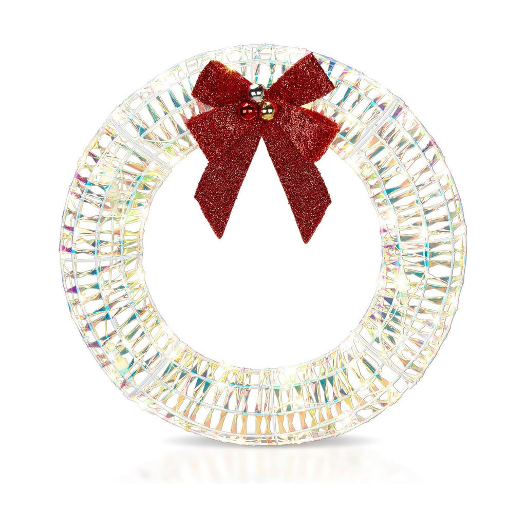 Karl home 24 in Pre-Lit Outdoor Christmas Wreath, 84 LED Lights, White/Red
