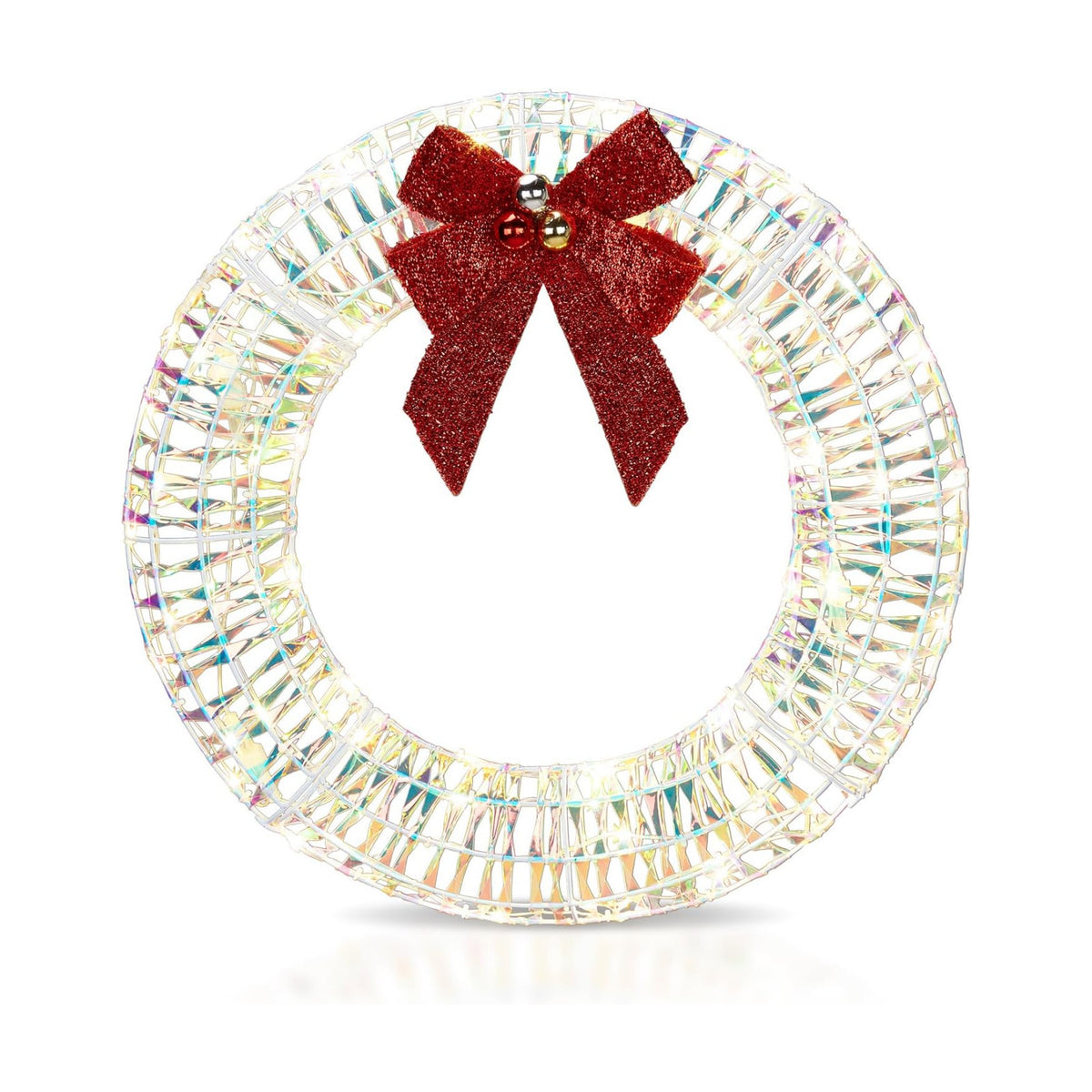Karl home 24 in Pre-Lit Outdoor Christmas Wreath, 84 LED Lights, White/Red