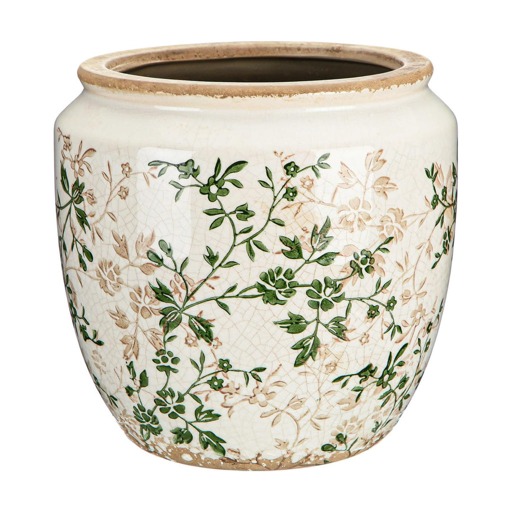 LemonRoad 7 Inch Large Vintage Ceramic Planter with Drainage Holes Ice Crackle Flower Vase Flower Pot with Rustic