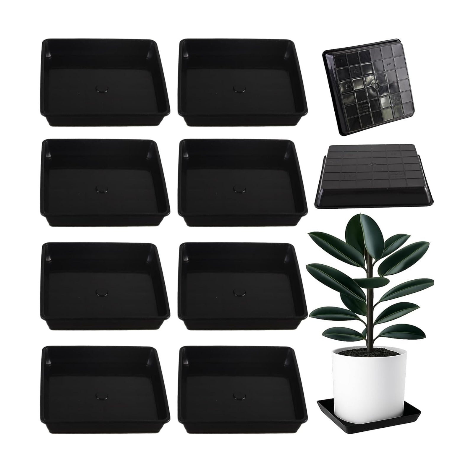 10 Pack Square Plant Saucer 14 Inches Plant Trays for Pots Plastic Square Drip Trays Flower Pot Saucers Black Planter