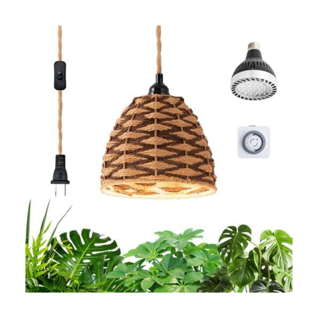 grow lights for indoor plants, full spectrum, automatic timer and 15FT power cord, 30W hanging growth lamp, 4000K plant light used for planting large tall plants, Ficus microcarpa, flowers, greenhouse