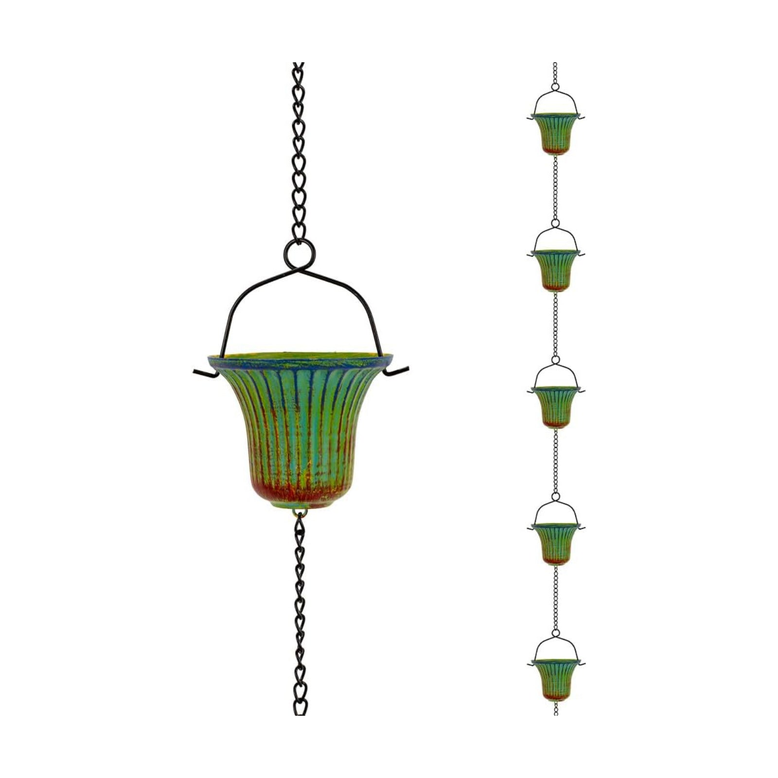 10ft Rain Chains for Outside Gutters, Eaves, Drainage | 12 Cups, Metal Rain Chain, Adjustable Length, Decorative