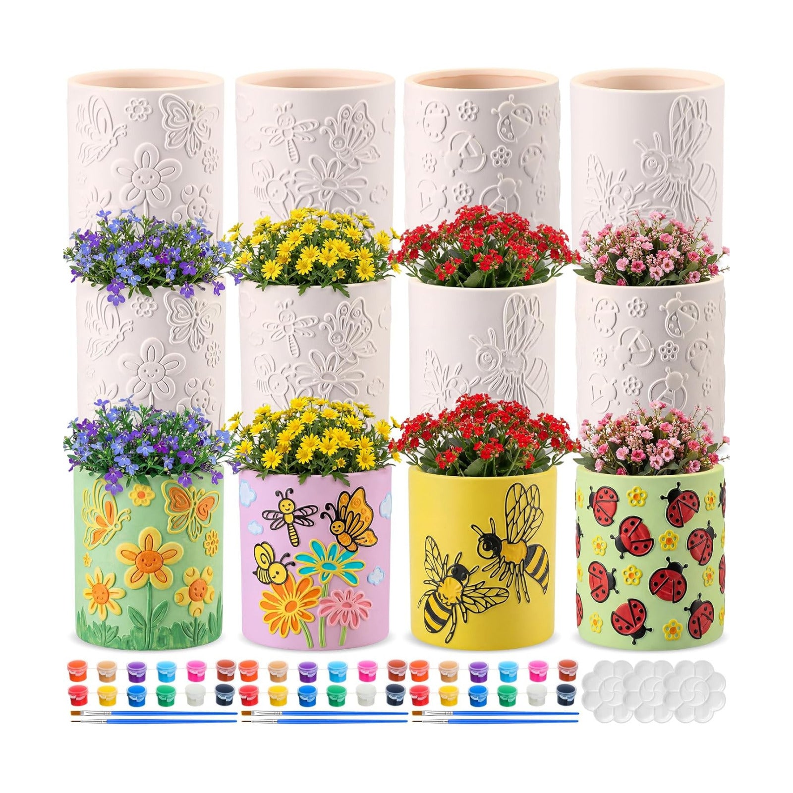 Zubebe 12 Pcs Paint Your Own Ceramic Pots Bulk Unfinished Succulent Pots Craft Kit with Drainage Hole Mini Paintable