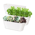 Oliz 4-Piece White Rectangular Window Sill Planters with Drainage Holes and Trays (11 Inches) for Basil, Orchids, and Succulents Modern Herb Garden Planters Suitable for Indoor/Outdoor Plants