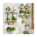 LASZOLA Floating Plant Shelves Holder Wall Mounted Indoor, 2 Pack Brown | 2 Tier Window Hangers Stand with Hooks, Metal