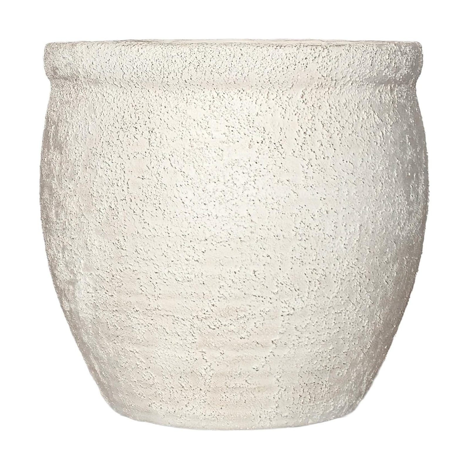 12" Dia Fiberstone Planter – Modern Farmhouse Indoor/Outdoor Flower Pot, Beige Container with Grainy Matte Texture &