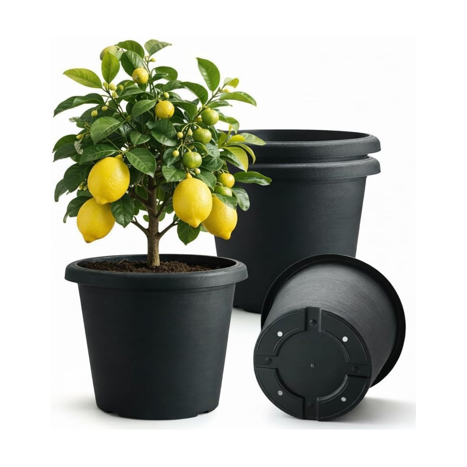 4 Pack 16 Inch Large Planters for Outdoor Plants with Drainage Holes | 16"Wx12" Tall, 30L Capacity Heavy-Duty Plastic