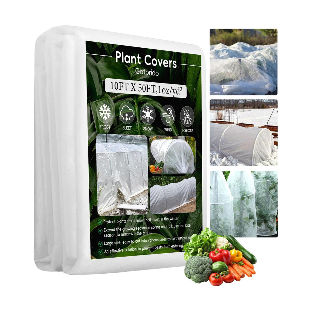 Plant Covers Freeze Protection, 10 ft x 50 ft 1.0 oz/yd² Reusable Frost Protection Floating Row Cover, Frost Blankets