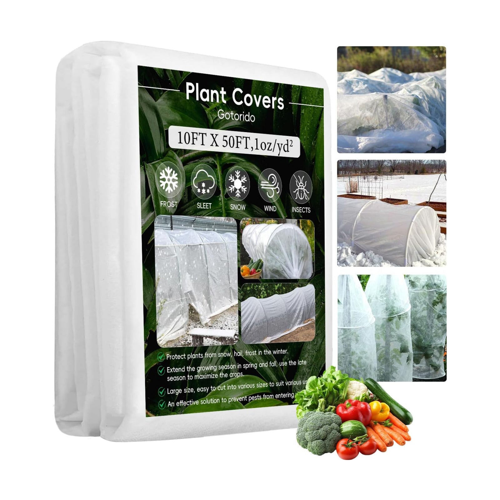 Plant Covers Freeze Protection, 10 ft x 50 ft 1.0 oz/yd² Reusable Frost Protection Floating Row Cover, Frost Blankets