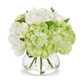 Hollyone White and Green Peonies Artificial Flowers with Vase Faux Flowers Peony Fake Flowers Silk Flower Arrangements in Glass Vase with Faux Water for Bathroom Table Centerpiece Shelf Home Decor