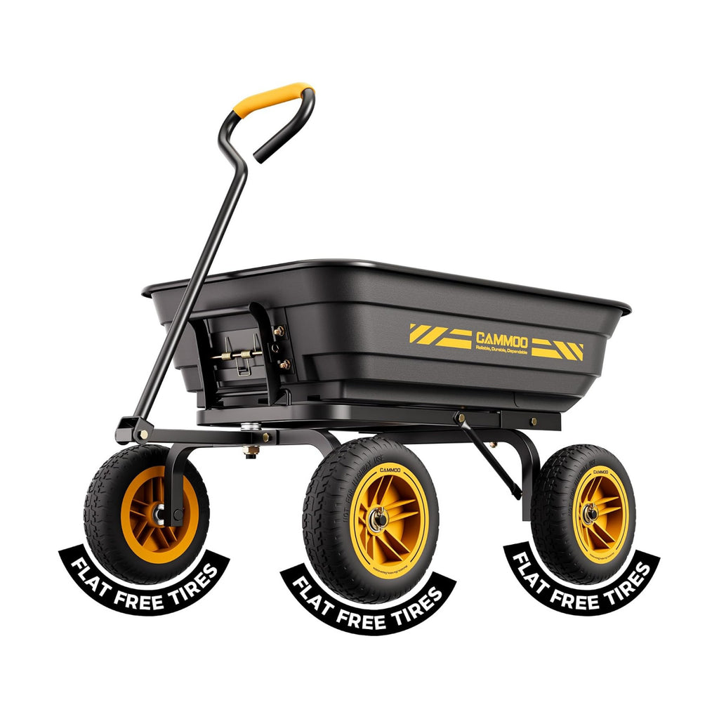 CAMMOO 10 Inch No-Flat Tires 600 lb Garden Dump Cart Wheelbarrow | Quick-Release Dump Bed and 4 Cu.Ft. Tub Move Mulch