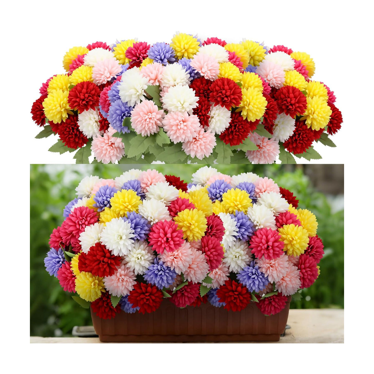 XunYee 12 Pcs Fall Artificial Flowers for Outdoor Faux Mums,Vivid Color