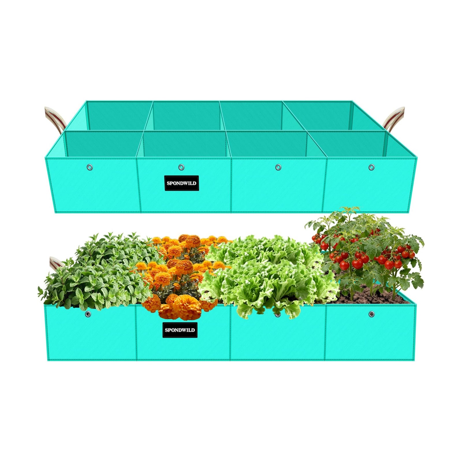 2 Pcs 6x3x1Ft 8 Grids Raised Garden Bed for Outdoor Vegetables | Plastic Rectangle Grow Bags with Handles and Drainage