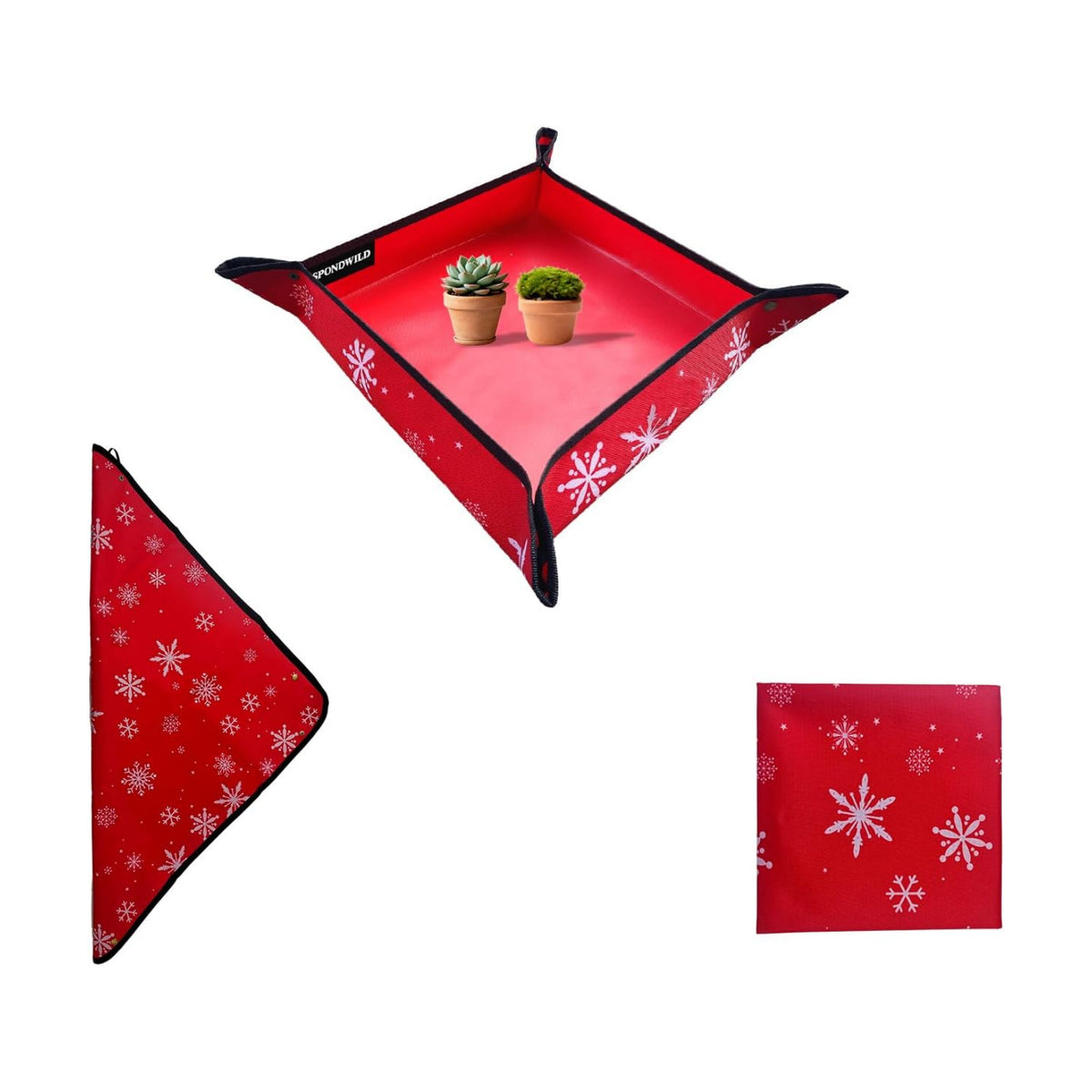 29.5"x29.5" Plant Transplanting Mat - Thickened Waterproof Potting Mat, Succulent Gardening Mat, Portable Repotting Mat for Mess Control, Indoor Outdoor Use (PVC-Red Snowflake)