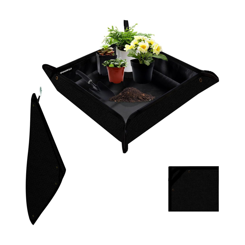 39.5"x39.5" Plant Transplanting Mat - Thickened Waterproof Potting Mat, Succulent Gardening Mat, Portable Repotting Mat for Mess Control (PVC-Black)