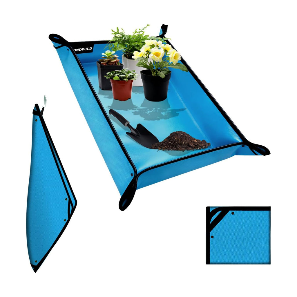 39.5"x31.5" Plant Transplanting Mat - Thickened Waterproof Potting Mat, Succulent Gardening Mat, Portable Repotting Mat for Mess Control, Indoor Outdoor Use (PVC-Blue)
