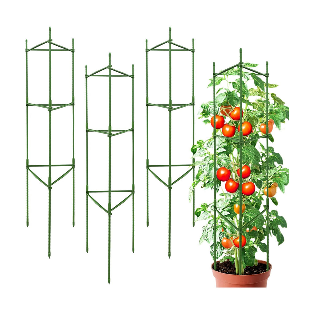 4 Pack 48 Inch Tomato Cages for Garden, Triangle Metal Plant Support with Rust-Resistant Coating, Heavy Duty Tomato