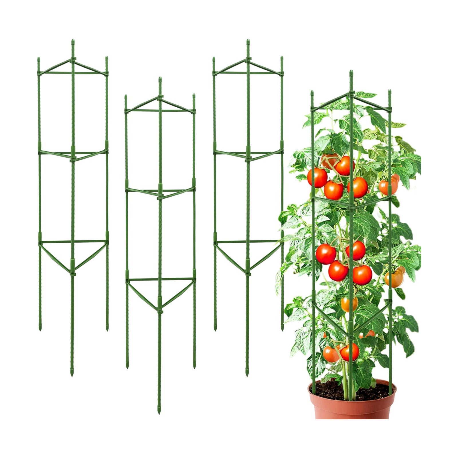 4 Pack 48 Inch Tomato Cages for Garden, Triangle Metal Plant Support with Rust-Resistant Coating, Heavy Duty Tomato