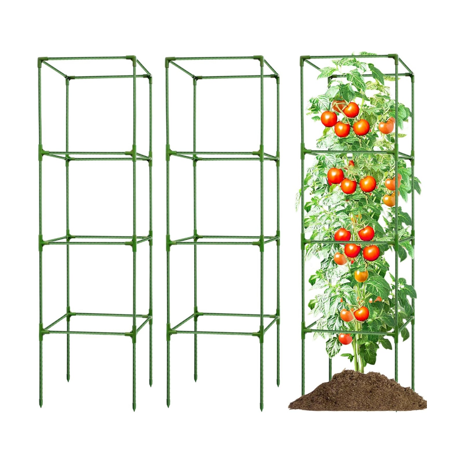 3 Pack Square Tomato Cages for Garden - 56 Inch Heavy Duty Tomato Plant Support Stakes, Sturdy Metal Core with