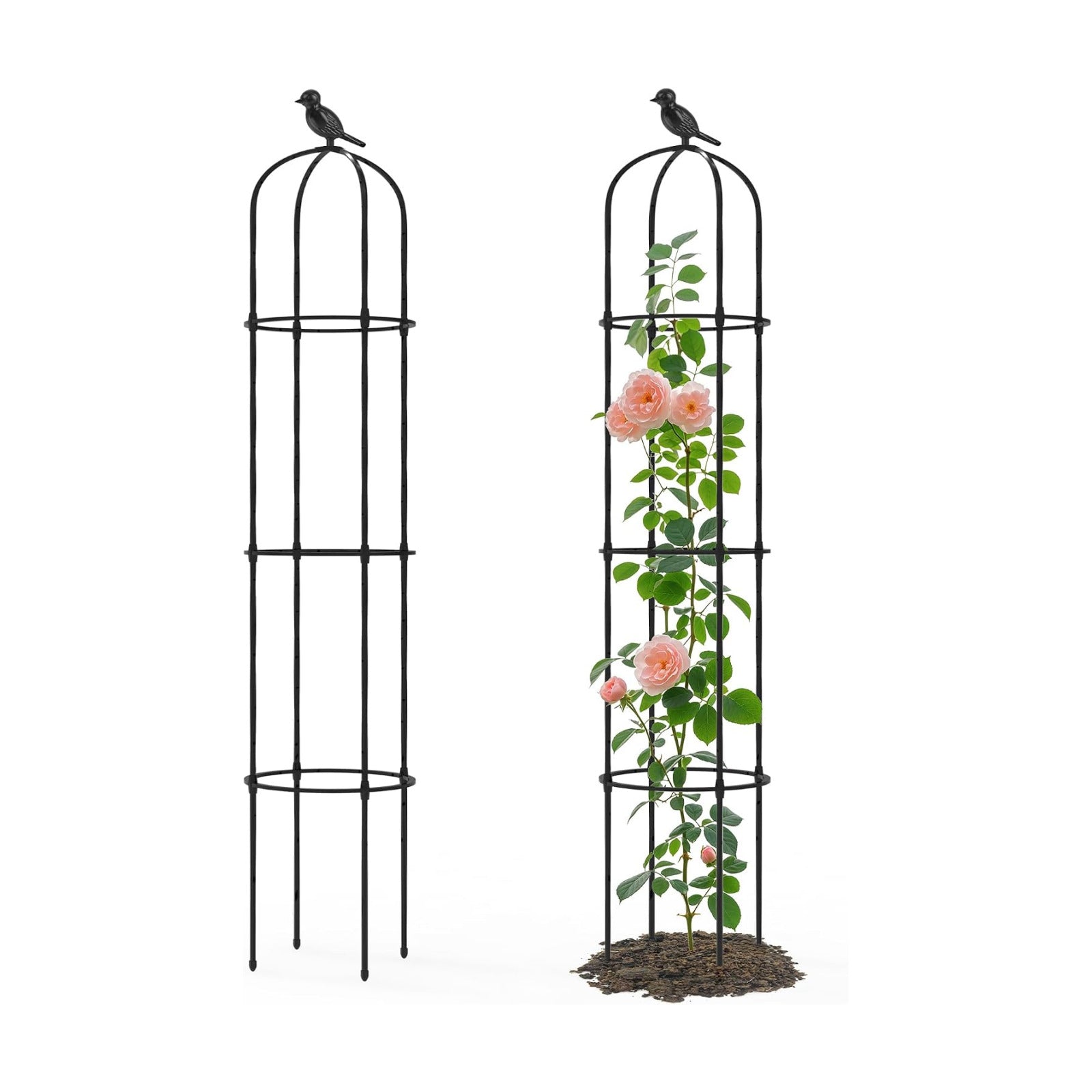 Garden Obelisk Trellis for Climbing Plants Outdoor - 69"(H), Rustproof Trellis with Adjustable Rings, Metal Plant