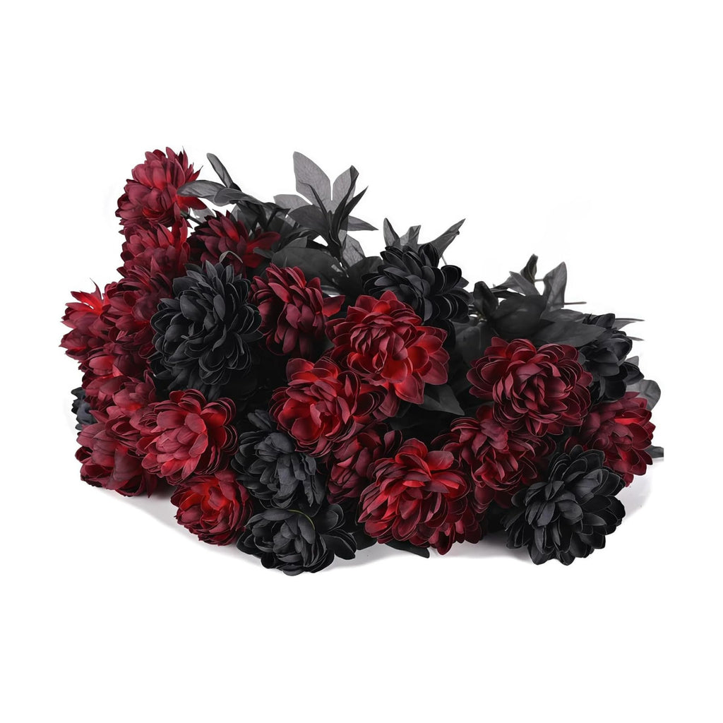 Halloween Black Burgundy Artificial Flowers Bouquet with Bat Accents