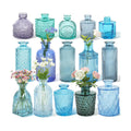 Set of 15 Blue Glass Bud Vases Small Textured Flower Vases