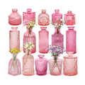 Set of 15 Pink Glass Bud Vases Small Textured Flower Vases
