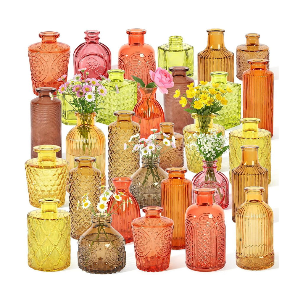 Set of 30 Gold Glass Bud Vases Small Textured Flower Vases
