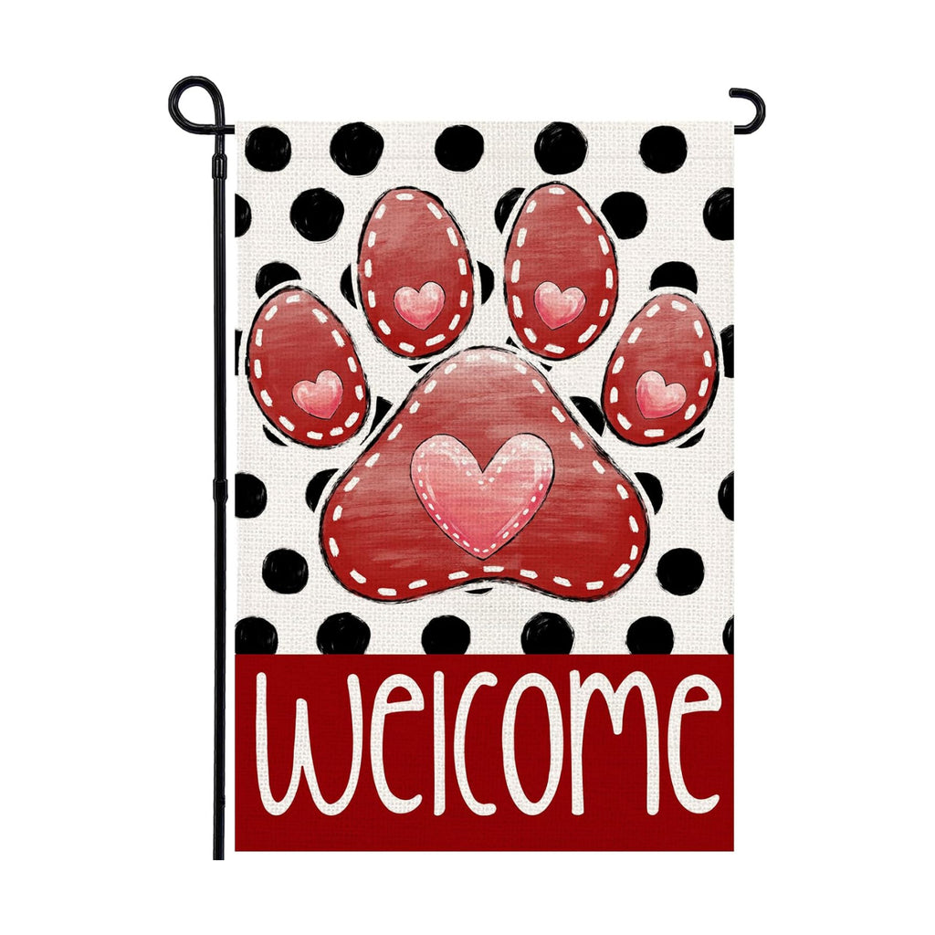Valentines Garden Flag 12x18 In, Paw Print Heart Double Sided Flag