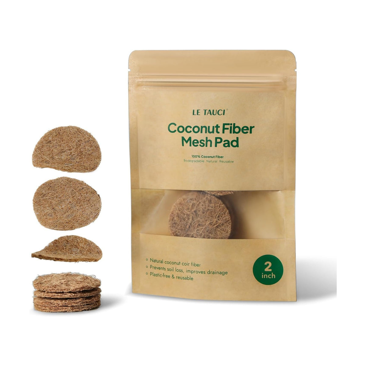LE TAUCI Coconut Coir Drainage Pads, 2 Inch Round Liners for Pots, 20 Pack