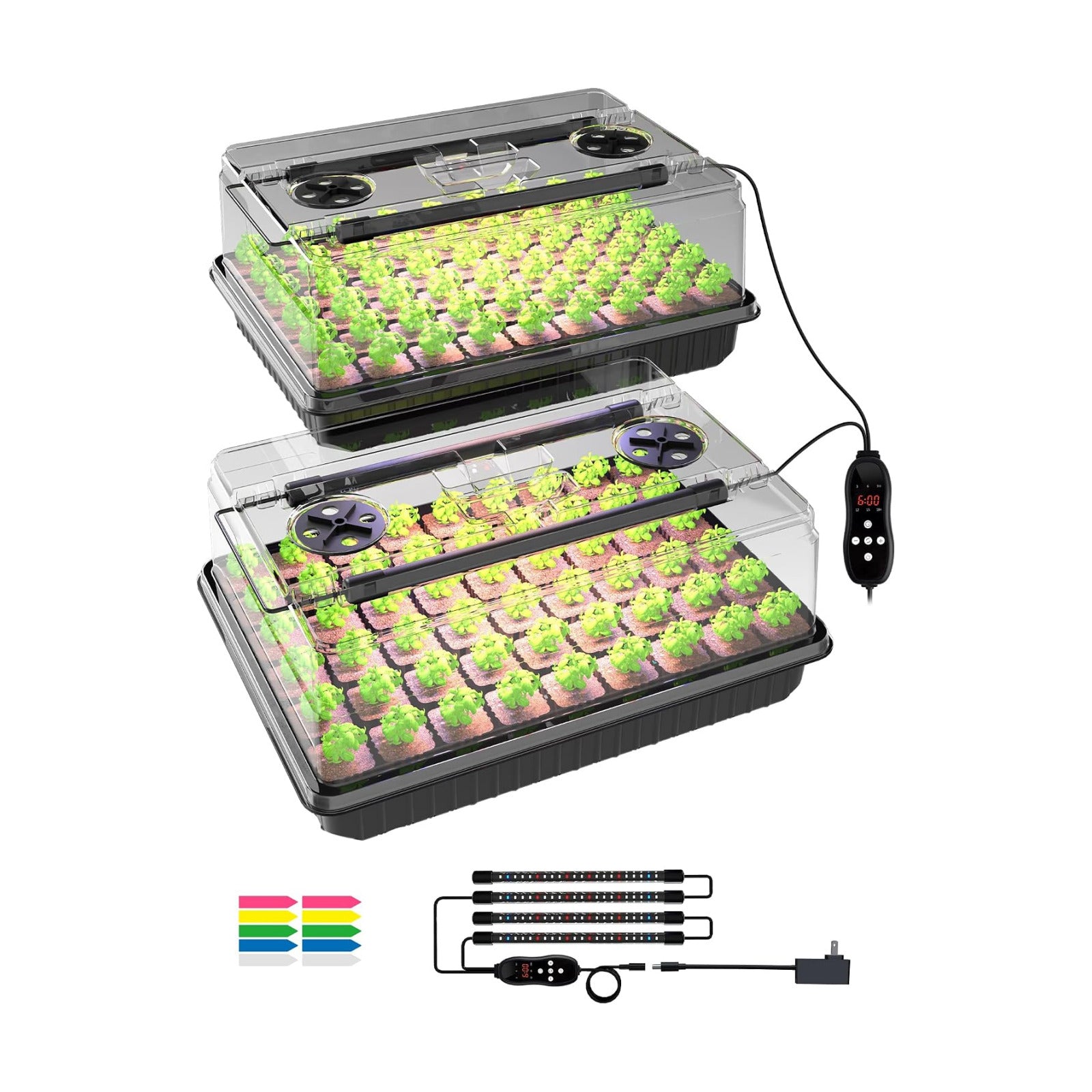54-Cell Seed Starter Tray with Full Spectrum Grow Light | Plant Germination Trays Growing Kit with Humidity Dome, Auto