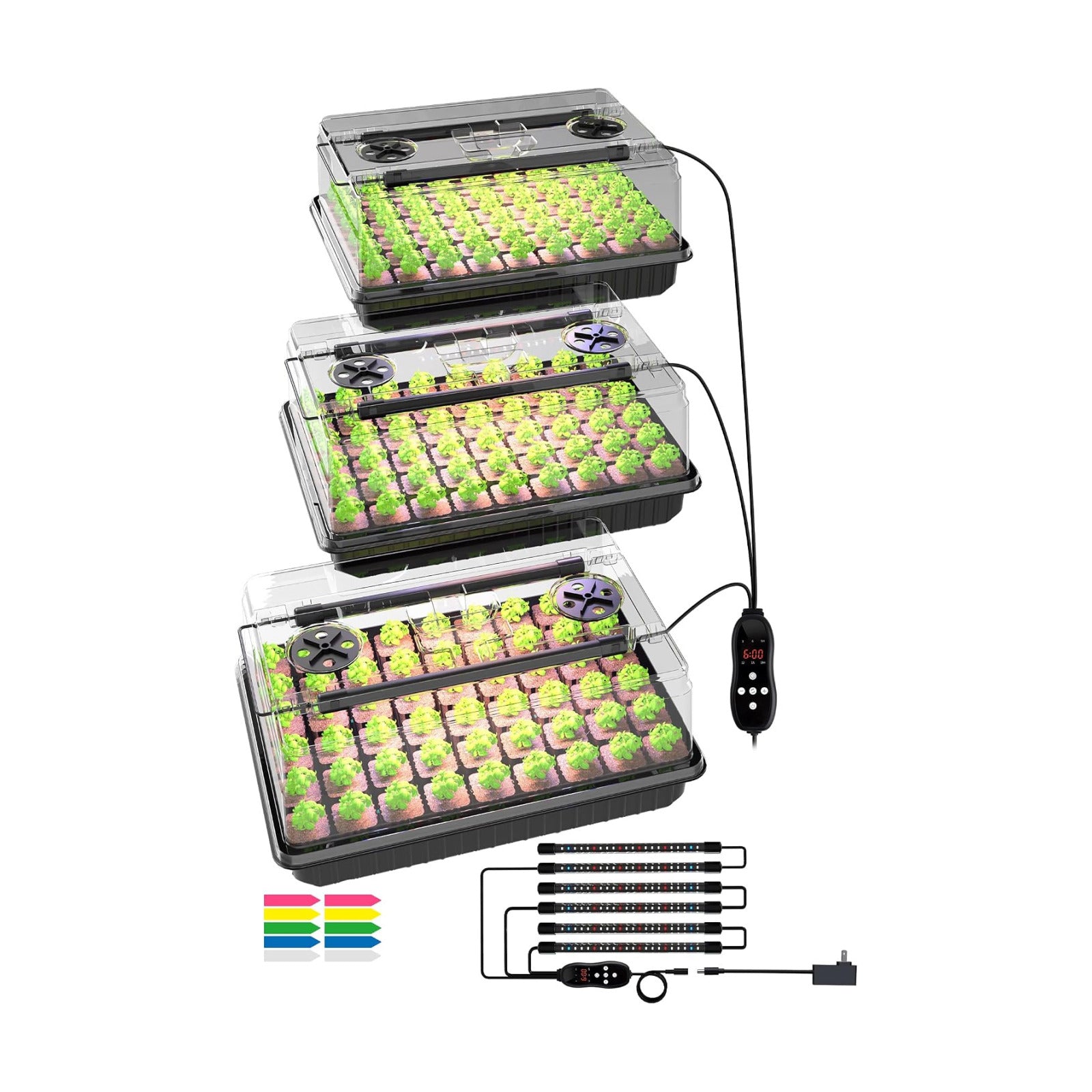 54-Cell Seed Starter Tray with Full Spectrum Grow Light | Plant Germination Trays Growing Kit with Humidity Dome, Auto