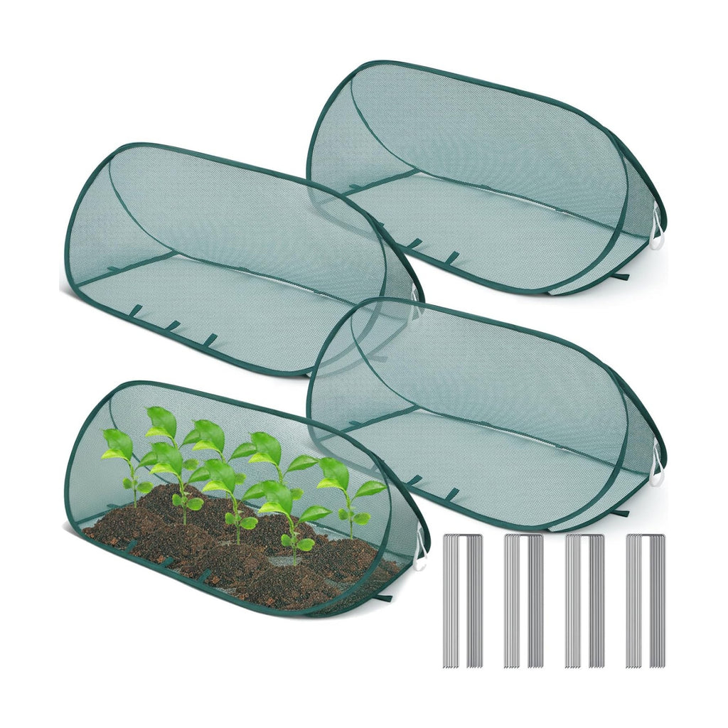 4 Sets 39" x 15" x 15" Pop up Garden Mesh Plant Cover Garden Rows Plants Cover with 24 Pcs Ground Nails Foldable