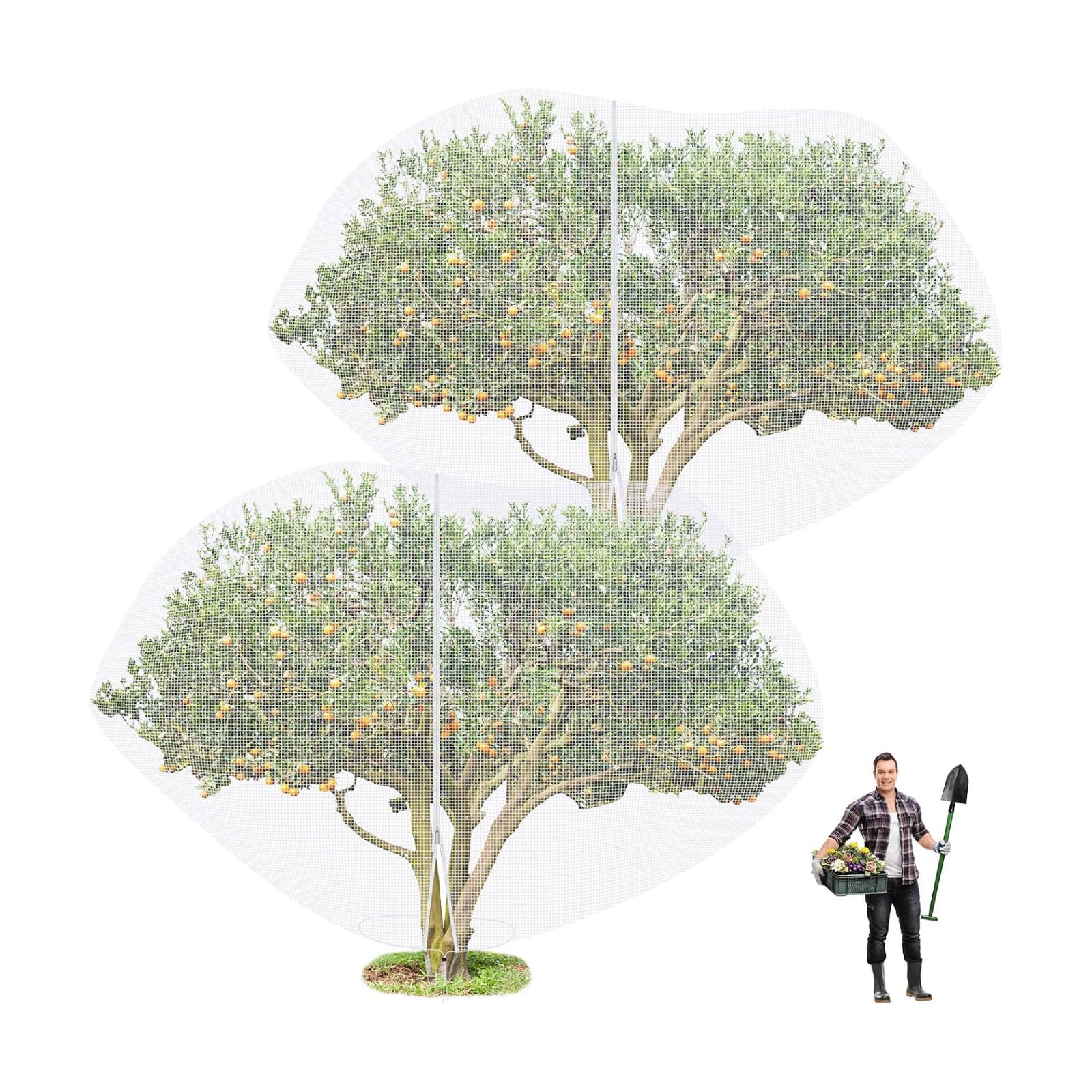 2 Pcs Large Fruit Tree Netting 15 X 15 Ft with Zipper Drawstring | Protect Fruit from Squirrels Birds Bug Deer & Rat