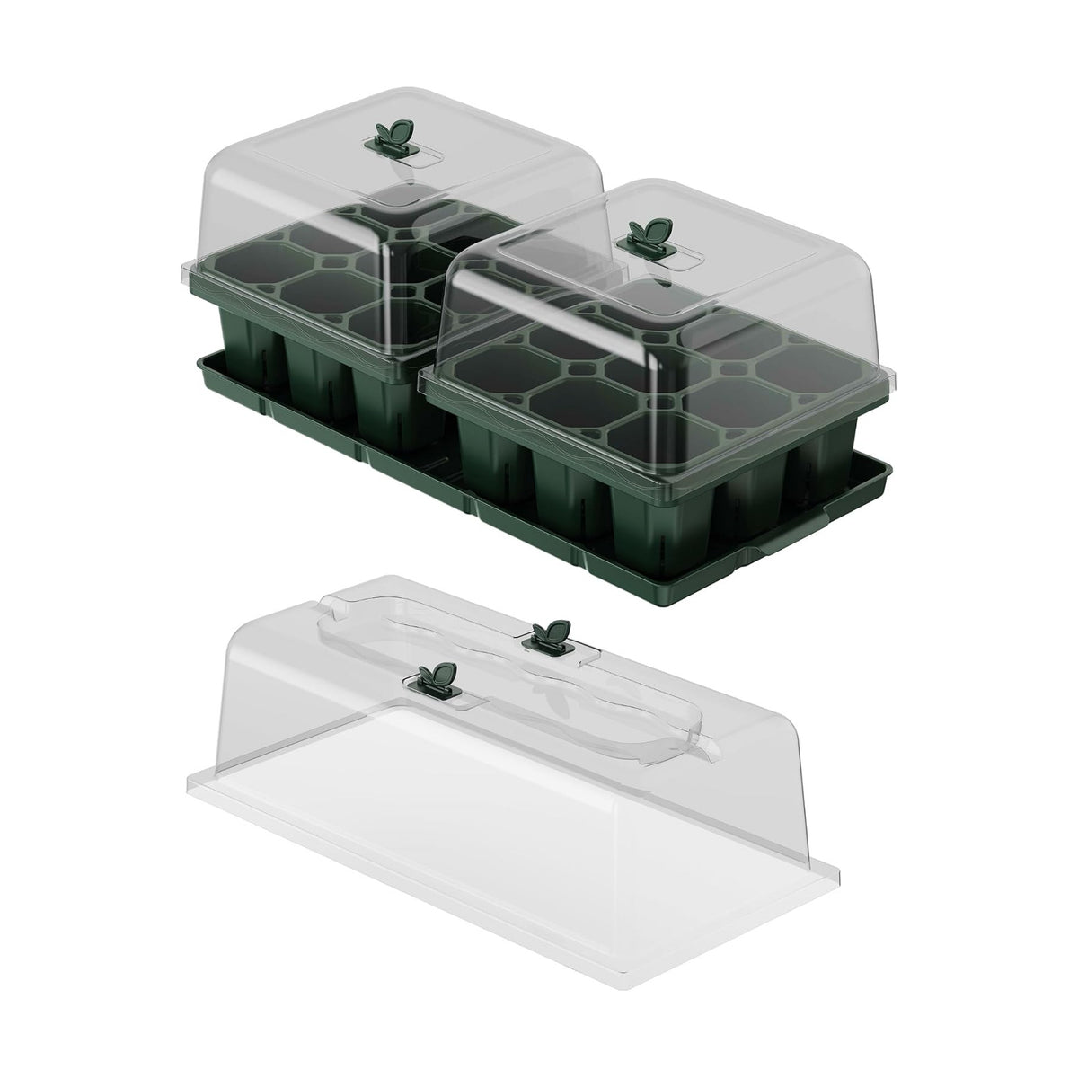 Vego garden Germination Bundle, 2Packs Giga Seedling Trays with Seedling Tray Lids and 10" x 20" Bottom Watering Trays Plus Seedling Humidily Dome