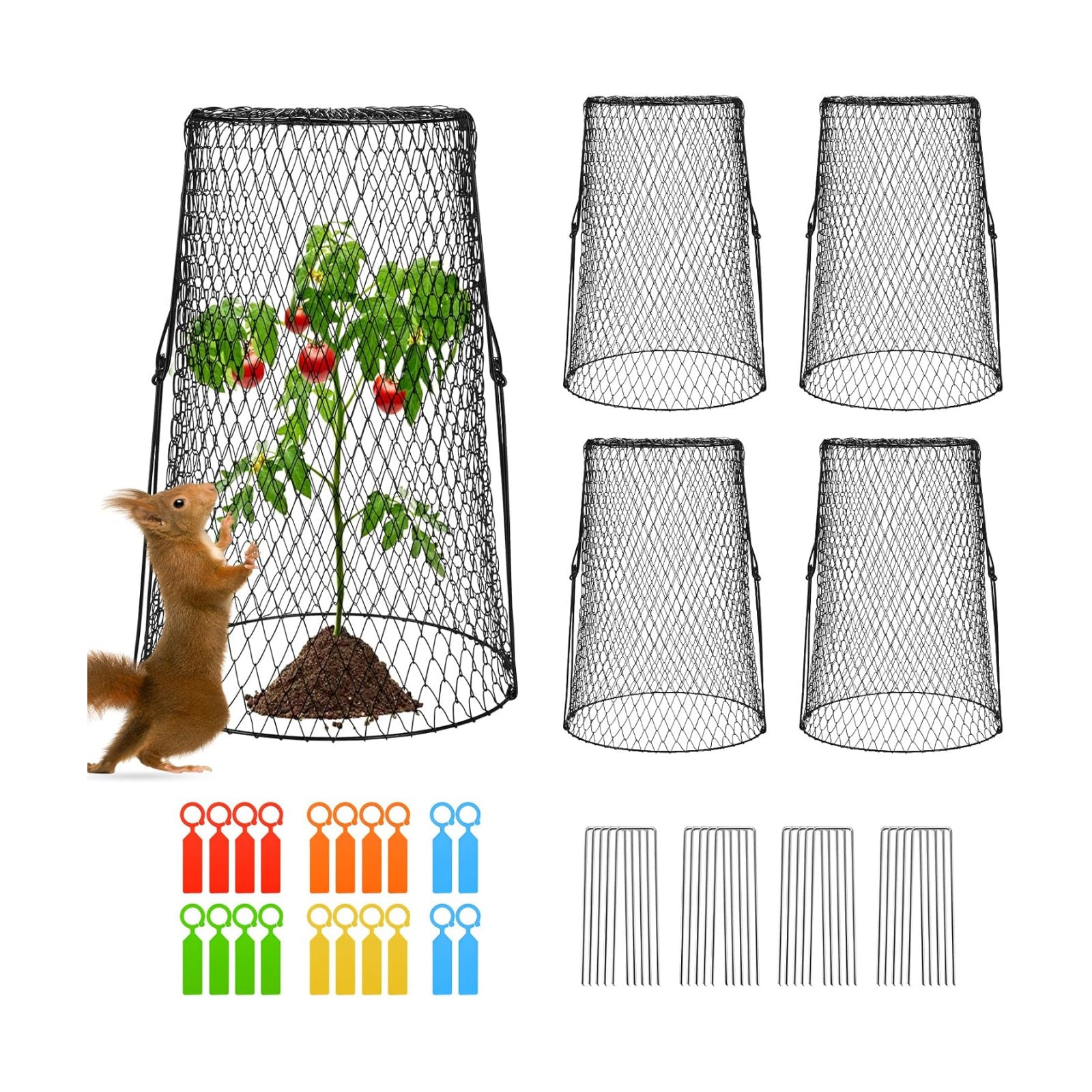 5 Pcs 17.7" Tall Garden Cloches for Plants, 5.9" Long Legs Ground Stakes Plant Cages Stackable Storage, Rustproof