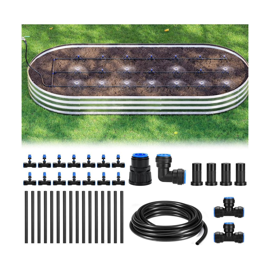 HIRALIY Raised Bed Drip Irrigation Kit, Medium | For Flower Bed up to 3 x 8FT, Garden Irrigation System