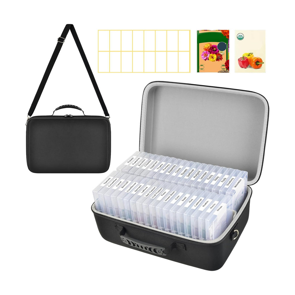 Seed Storage Organizer Case 36-Slot Hard Shell Seed Packet Holder Label Kit | Seed Packet Organization Keeps Vegetable