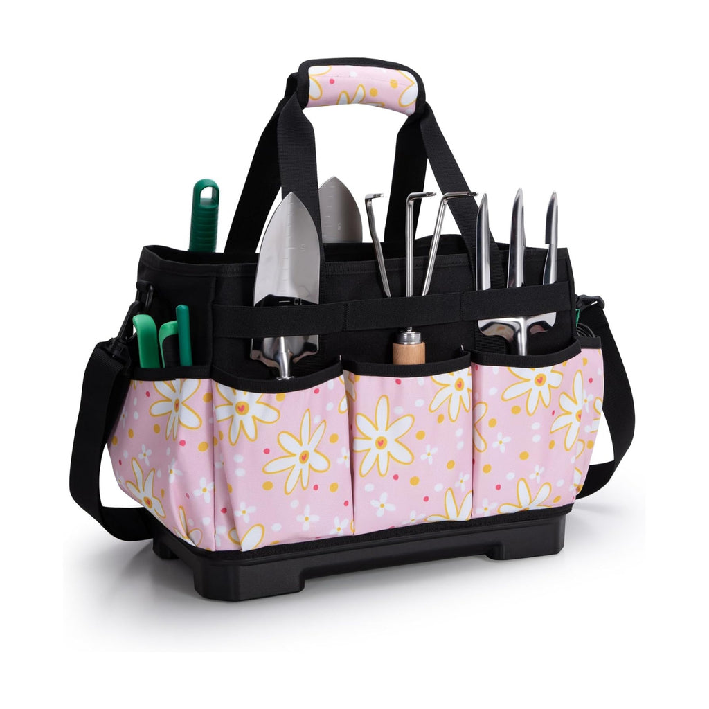 Marscamd Garden Tool Bag with Hard Bottom, Garden Tote with Shoulder Strap | Multiple Pockets, No Accessories Included