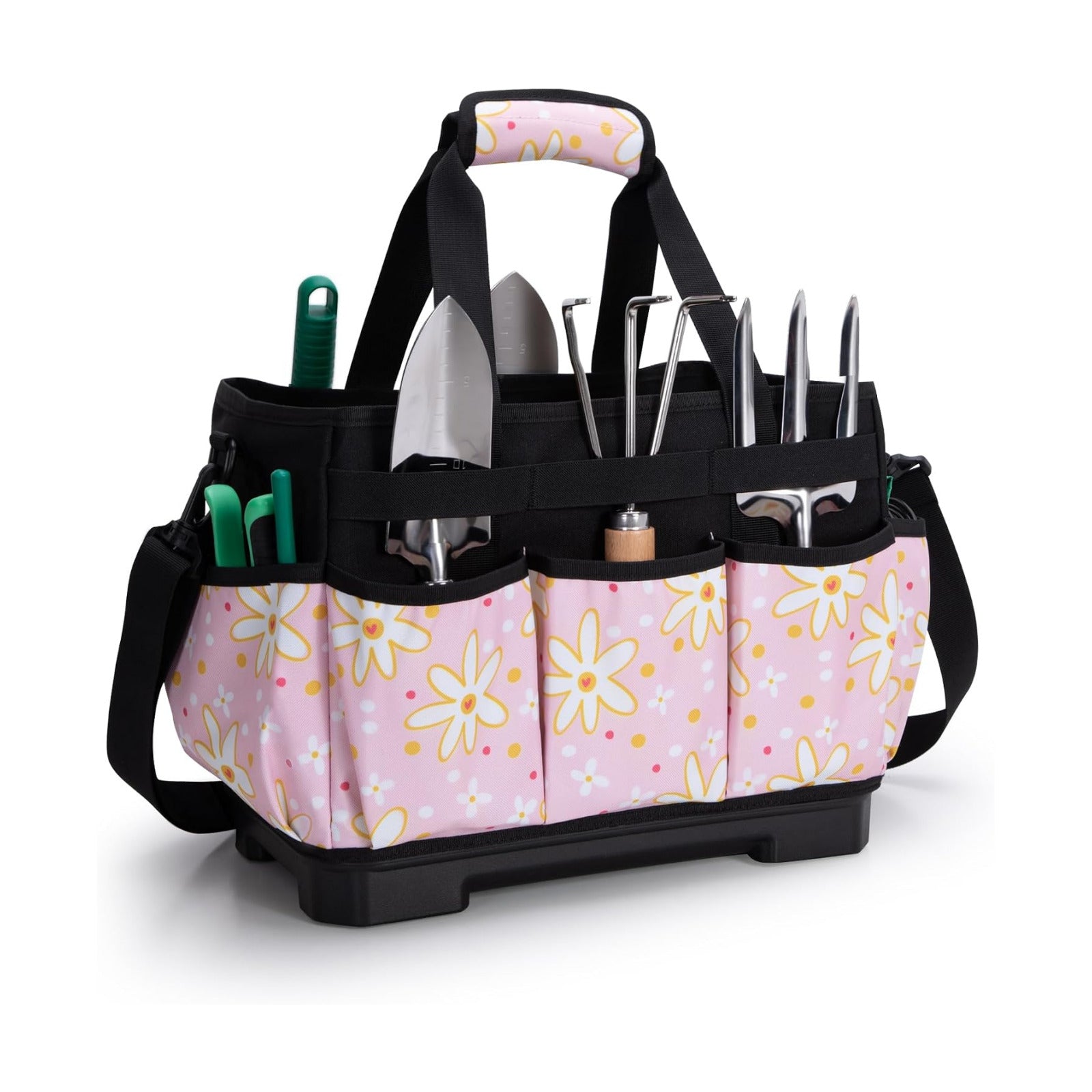 Marscamd Garden Tool Bag with Hard Bottom, Garden Tote with Shoulder Strap | Multiple Pockets, No Accessories Included