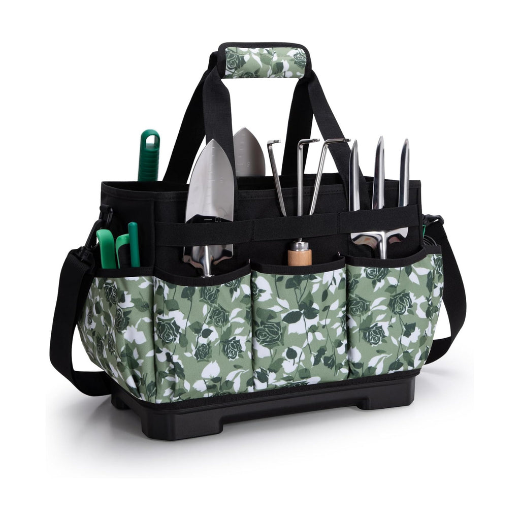 Marscamd Garden Tool Bag with Hard Bottom, Garden Tote with Shoulder Strap | Multiple Pockets, No Accessories Included