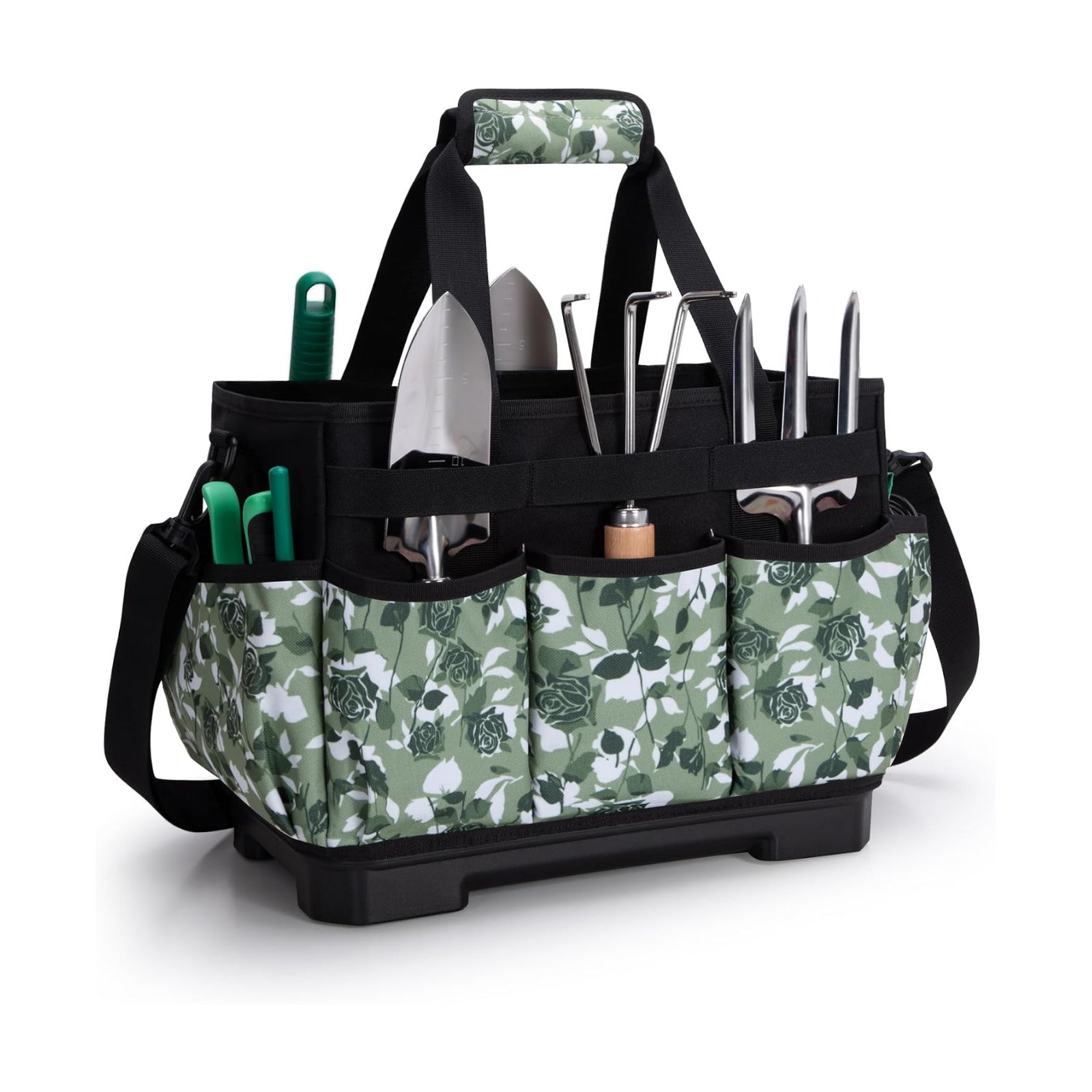 Marscamd Garden Tool Bag with Hard Bottom, Garden Tote with Shoulder Strap | Multiple Pockets, No Accessories Included